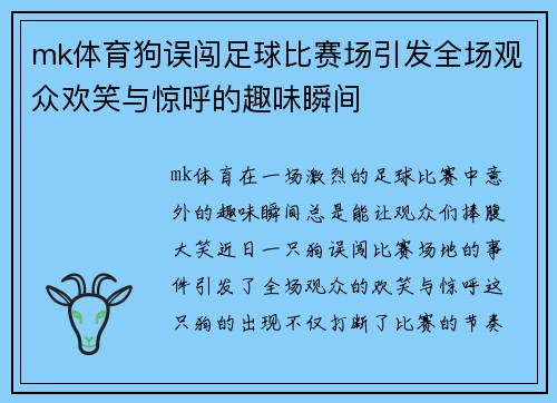 mk体育狗误闯足球比赛场引发全场观众欢笑与惊呼的趣味瞬间